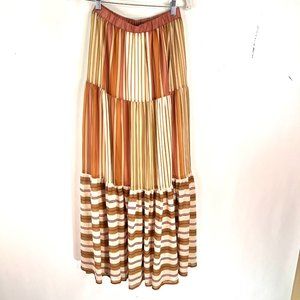 Flying Tomato Maxi Skirt Size M Brown Geometric Stripes Retro Stretchable VTG